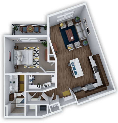 Floor plan for 1 bed, 1 bath, 776 sqft